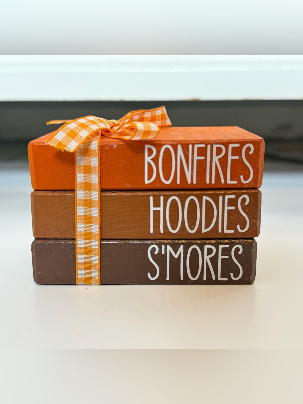 Bonfires, Hoodies & S’mores Fall Wooden Book Stack